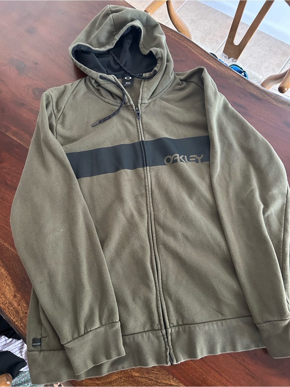 Oakley Olive Green Full-Zip Hooded Jacket with Black Chest Stripe